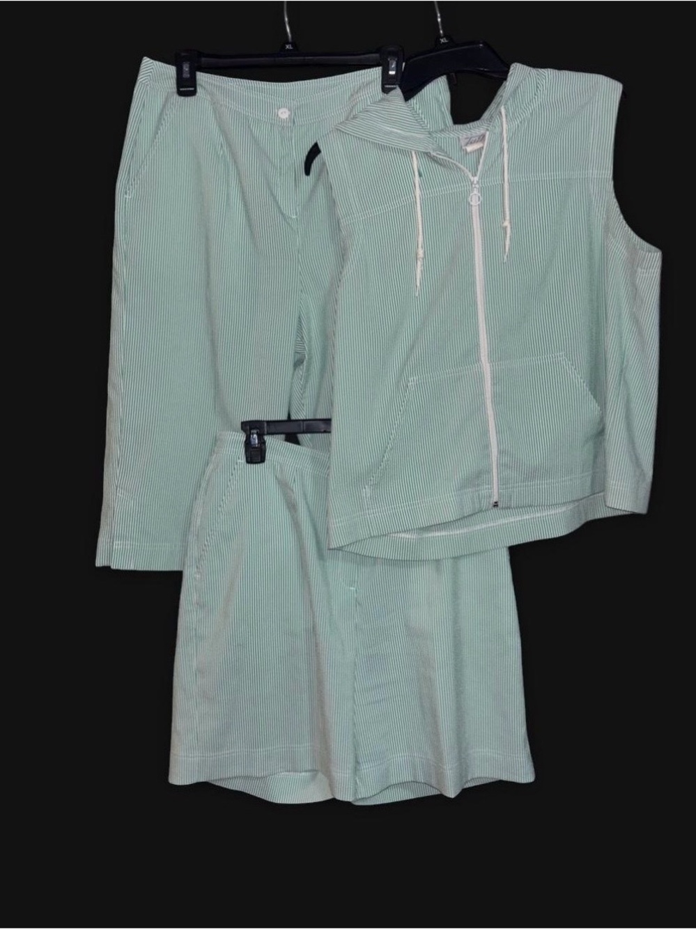 TAIL Mint-Striped Seersucker Zip Up 3 piece Set
